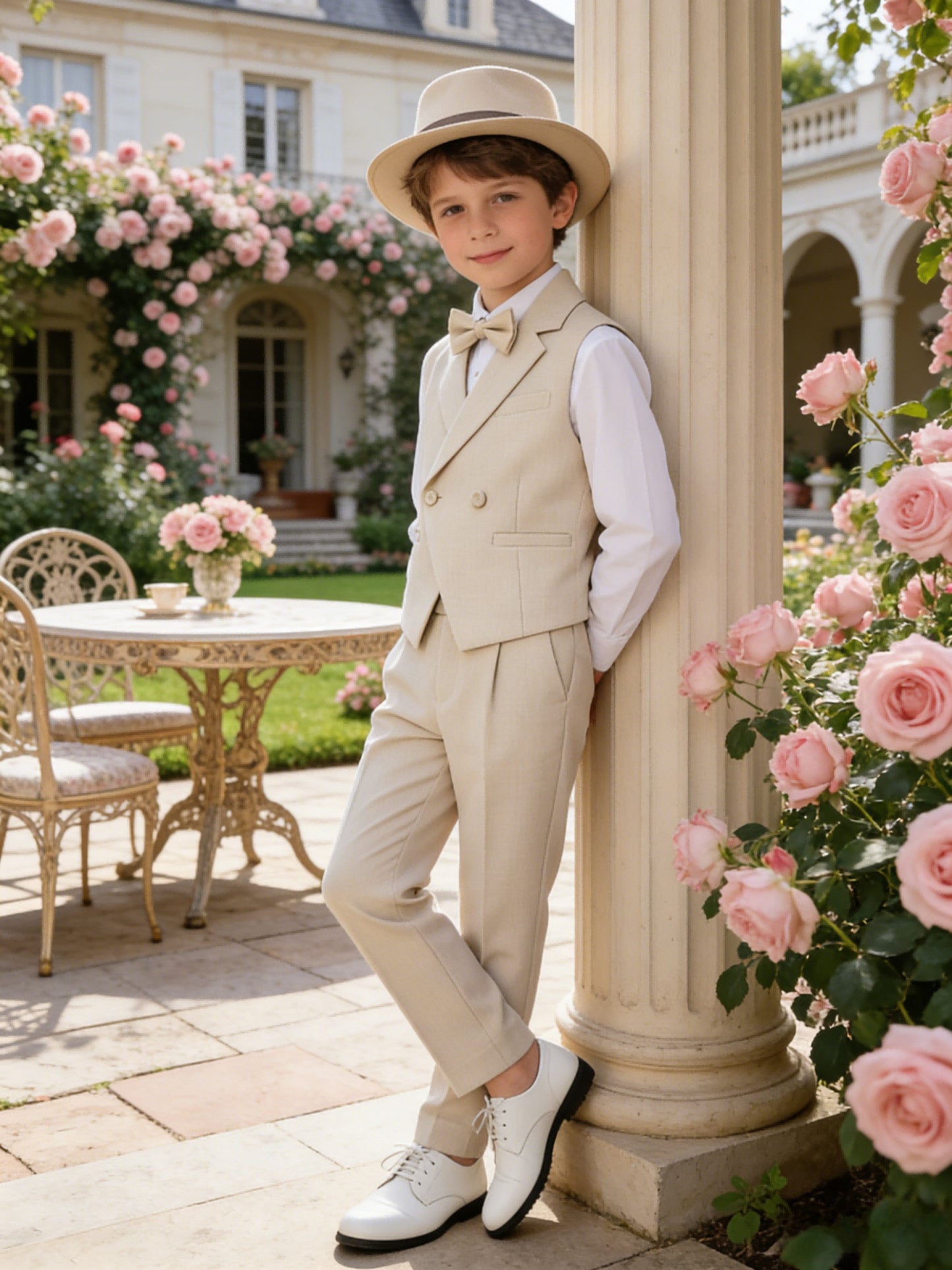 Boys' Lapel Vest Suit with Pants & Bow Tie - Formal Three-Piece Set