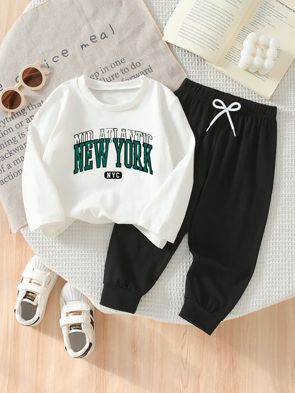 Boys Spring-Fall Cotton Top & Casual Pants Set, Comfortable Fit
