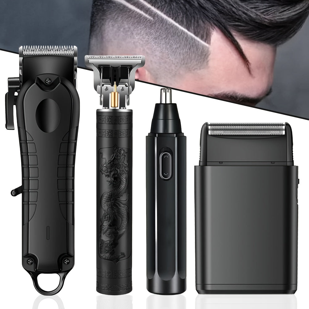 1pc/4pcs Men'S Grooming Kit, Hair Clipper, Electric Shaver, Nose Trimmer, Beard Trimmer, USB Rechargeable Multi-Functional Haircutting Set, Perfect for Beard and Hair Trimming, Travel Essentials, Father'S Day Gift - ayq
