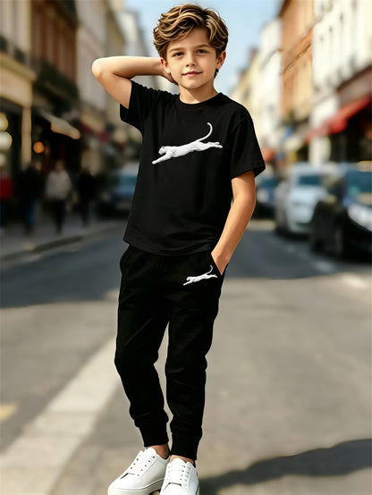 Boys' Casual Summer Set with Breathable Geometric T-Shirt & Pants