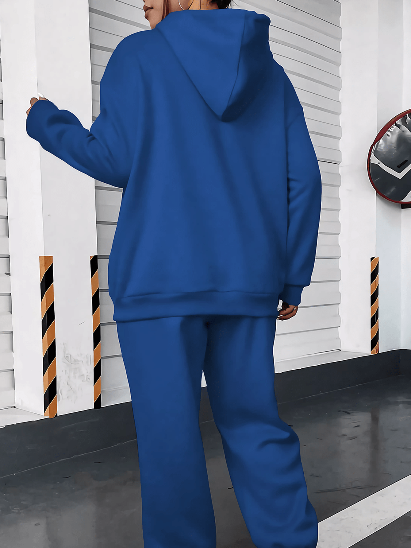 Women'S 2024 New Year Sweatshirt and Pants Set, Hooded Long Sleeve Casual Outfit with Pockets, Polyester Knit Fabric, Geometric Pattern, for Autumn/Winter Season