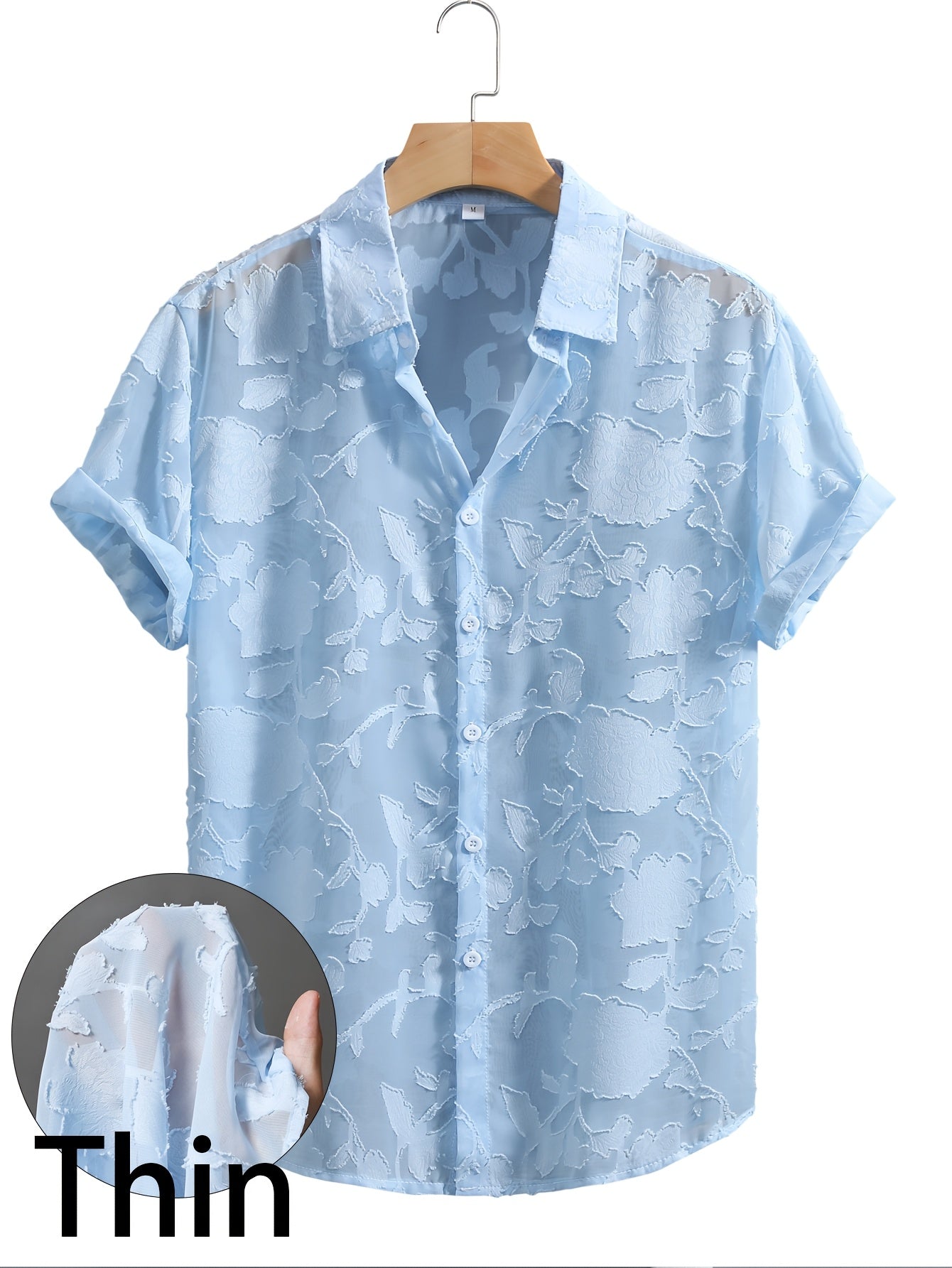 Men's Casual Lightweight Breathable Jacquard Lapel Shirt