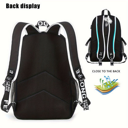 2pcs/set Luminous Men's Backpacks, Casual College Backpacks, Simple Cool Large Capacity Backpacks, Travel Computer Bag