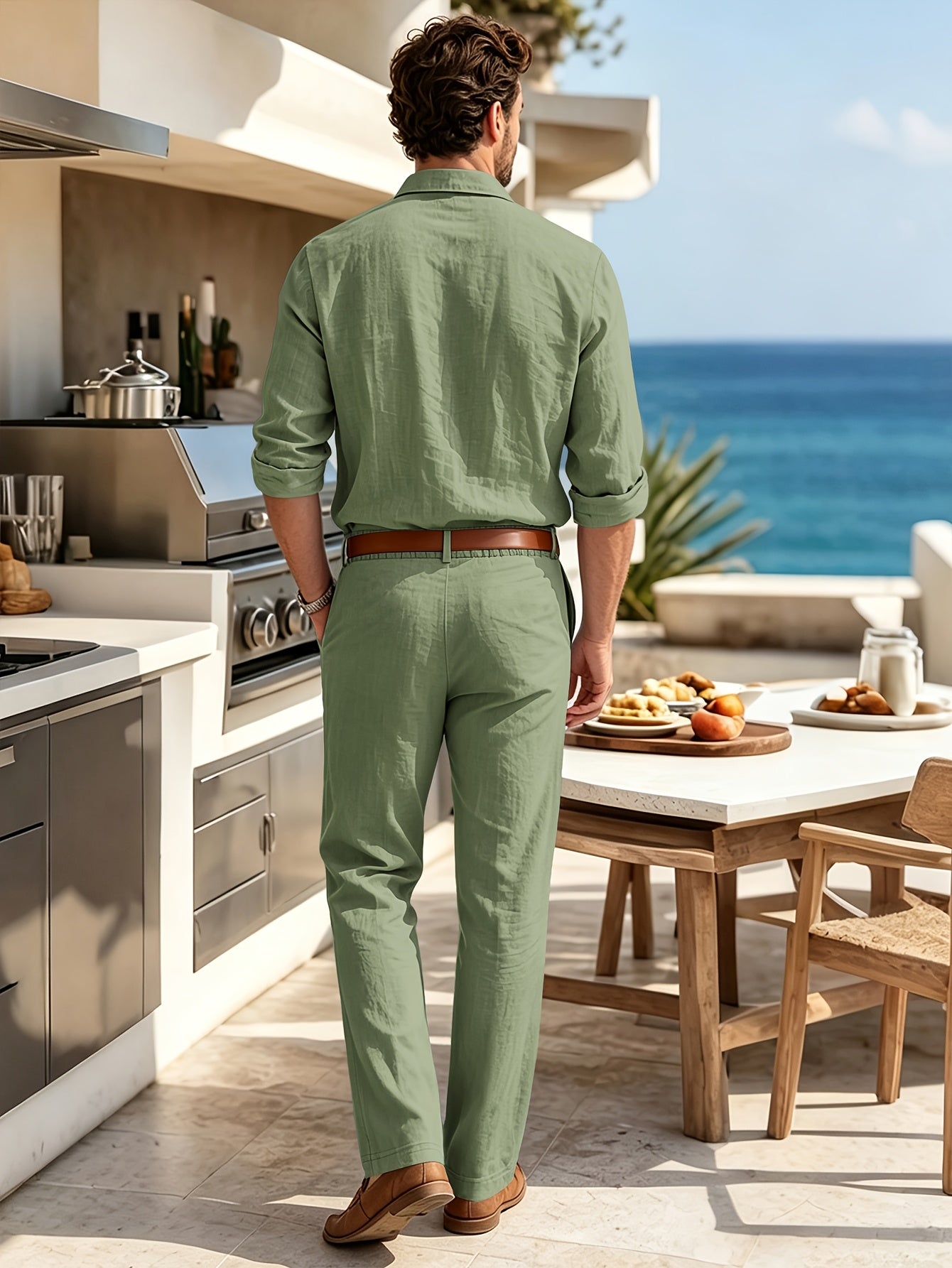 Men's White Linen Casual 2-Piece Set for Summer & Beach