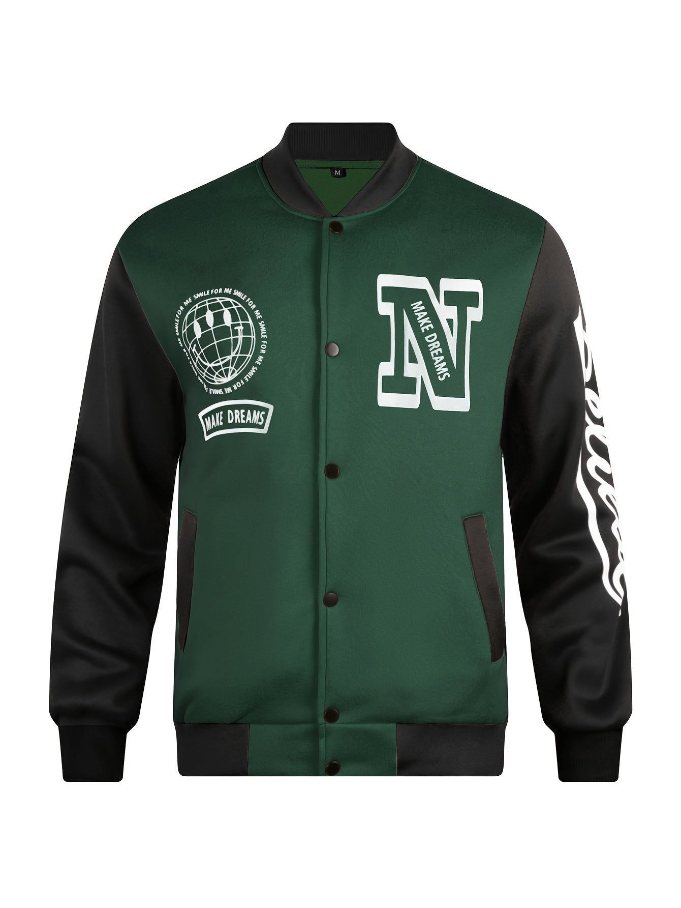 Men's Letter Print Contrast Color Baseball Jacket