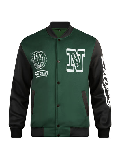 Men's Letter Print Contrast Color Baseball Jacket