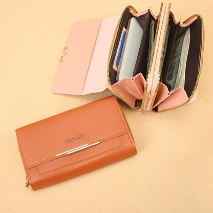 Ms. Jin Women's Large Capacity RFID Blocking Crossbody Wallet Handbag - Golden-Tone Hardware Multi-Zipper Purse with Card Slots, Cash Pocket & Detachable Strap, Brown/Black/Navy/Beige/Pink/Grey, Designer- for Travel &, Purse