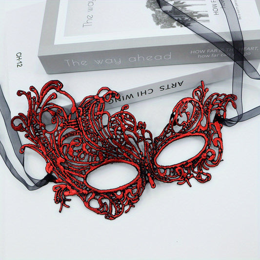 Elegant Lace Mask For Ladies To Wear At Dance Parties, Featuring A Golden Thick Double Yarn Ribbon And 3D Lace Design, Perfect For High-end Lace Costumes And Eye Masks For Performances.