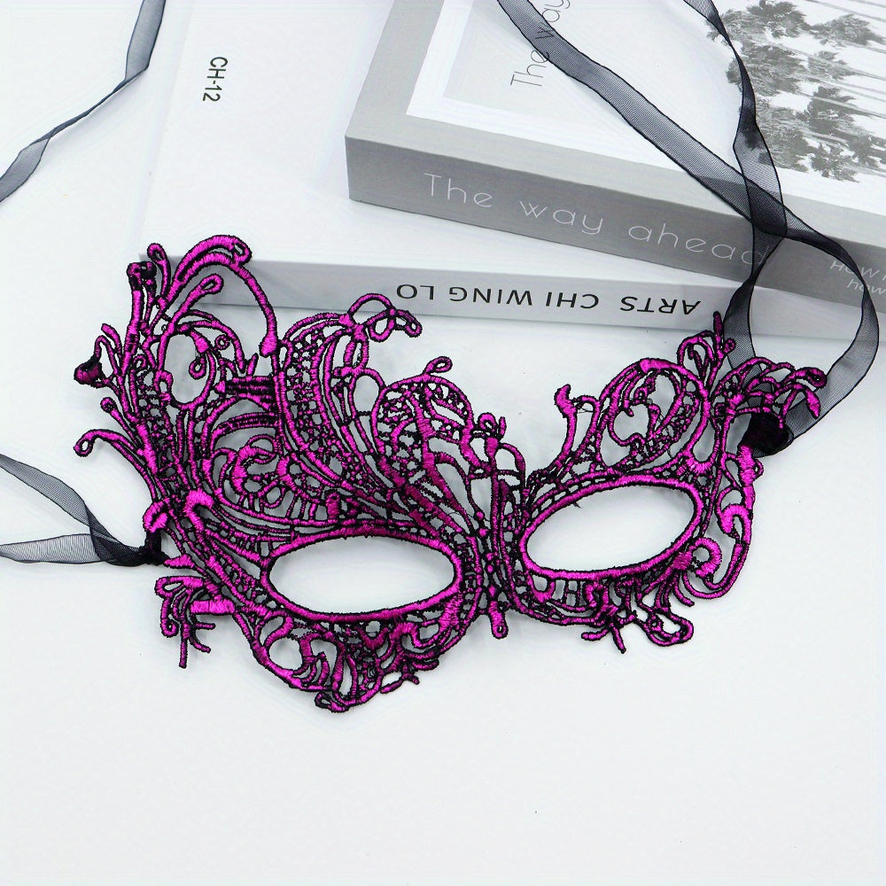 Elegant Lace Mask For Ladies To Wear At Dance Parties, Featuring A Golden Thick Double Yarn Ribbon And 3D Lace Design, Perfect For High-end Lace Costumes And Eye Masks For Performances.