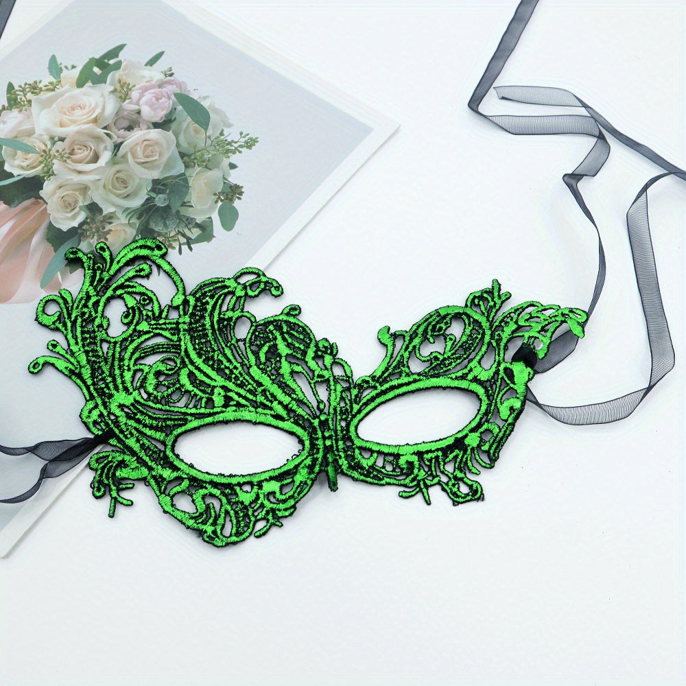 Elegant Lace Mask For Ladies To Wear At Dance Parties, Featuring A Golden Thick Double Yarn Ribbon And 3D Lace Design, Perfect For High-end Lace Costumes And Eye Masks For Performances.