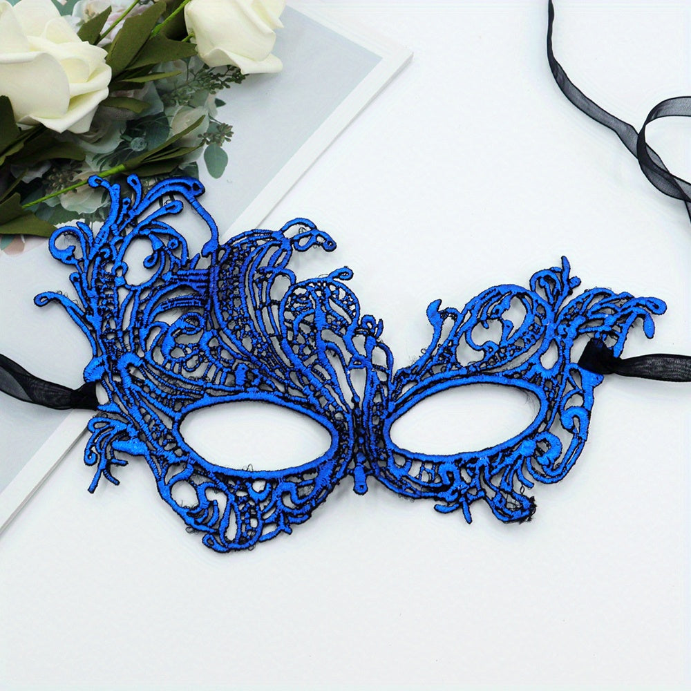 Elegant Lace Mask For Ladies To Wear At Dance Parties, Featuring A Golden Thick Double Yarn Ribbon And 3D Lace Design, Perfect For High-end Lace Costumes And Eye Masks For Performances.