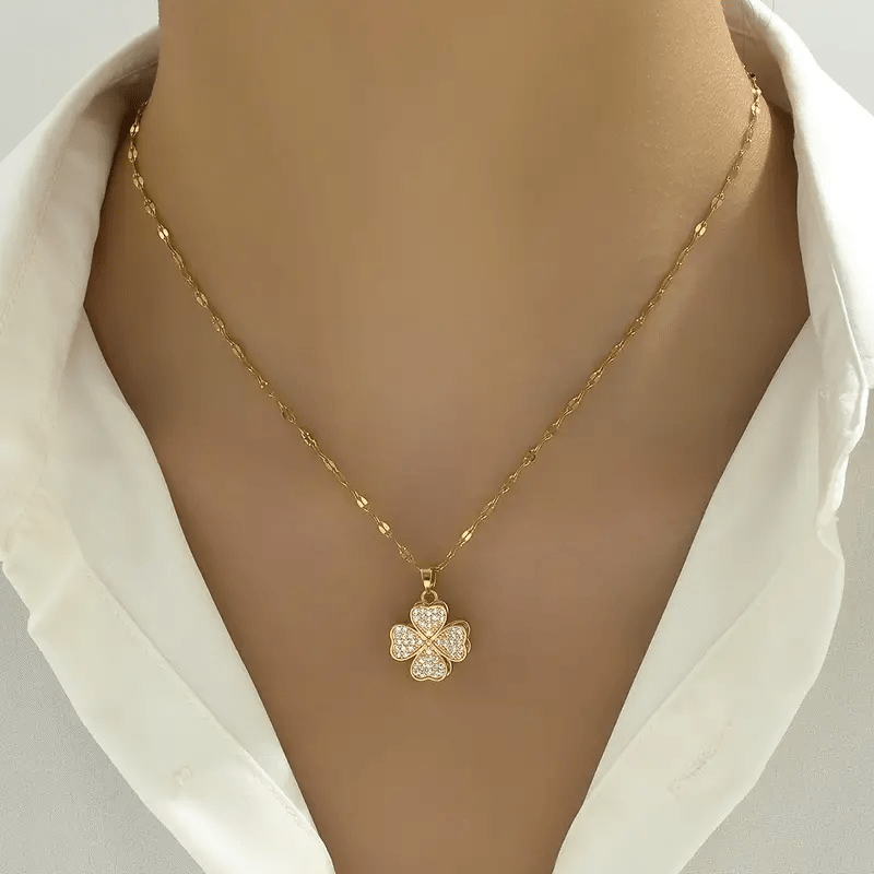 Rotatable Four-Leaf Clover Pendant Necklace for Women