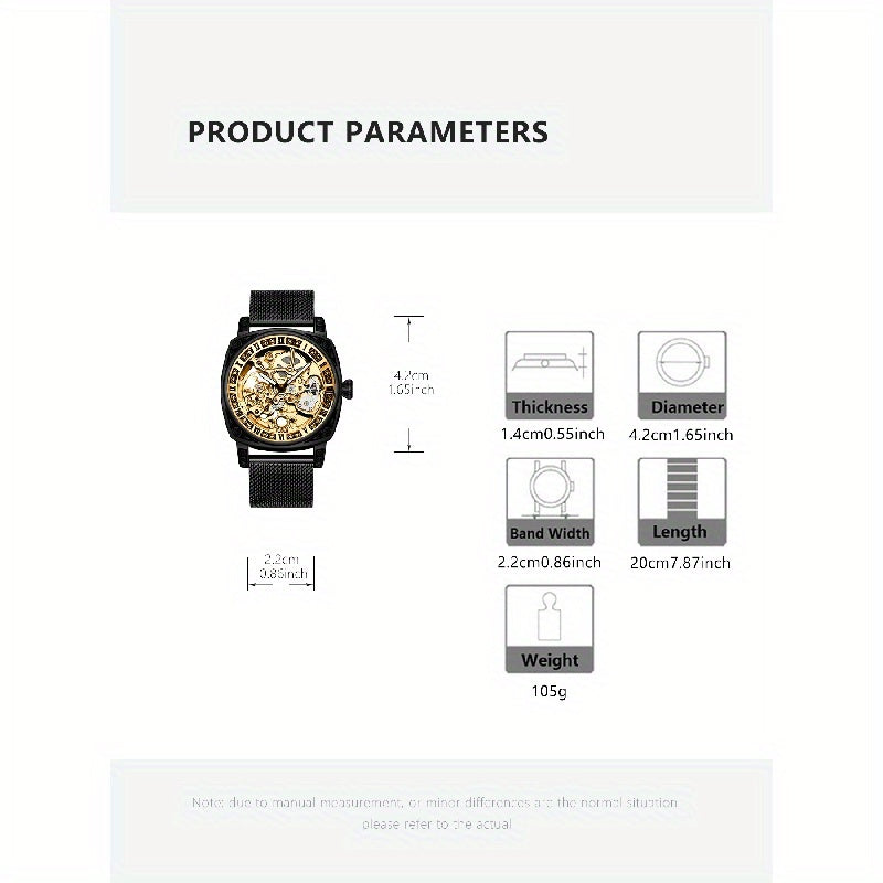 Men's Avant-Garde Automatic Skeleton Watch with Black Steel Mesh Band