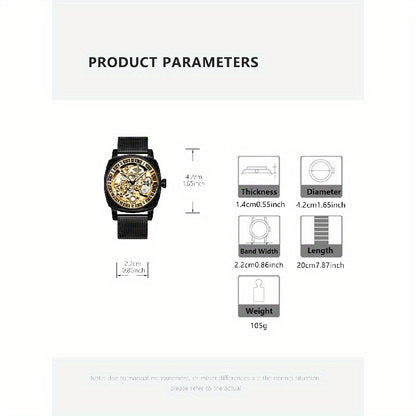 Men's Avant-Garde Automatic Skeleton Watch with Black Steel Mesh Band