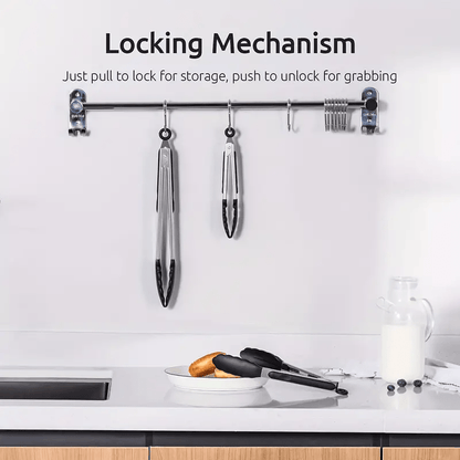 Sturdy Kitchen Tongs Made of Stainless Steel with Silicone Ends - Resistant to Heat, Equipped with a Locking Feature for a Secure Grip, Offered in Lengths of 17.78 cm, 22.86 cm, And 30.48 cm, in Black.