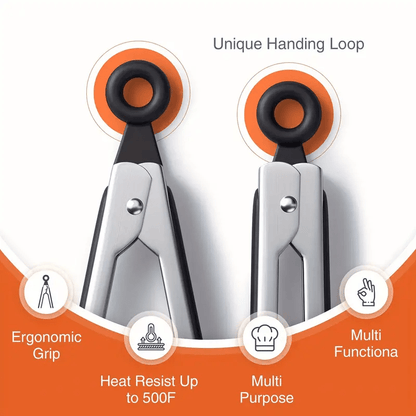 Sturdy Kitchen Tongs Made of Stainless Steel with Silicone Ends - Resistant to Heat, Equipped with a Locking Feature for a Secure Grip, Offered in Lengths of 17.78 cm, 22.86 cm, And 30.48 cm, in Black.