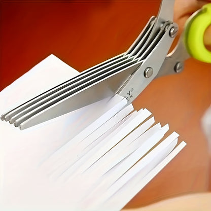 3-Layer Stainless Steel Kitchen Scissors - Versatile Onion & Herb Shredder for BBQ & Indoor Use, Durable with Protective Cover & Built-in Cleaning Agent