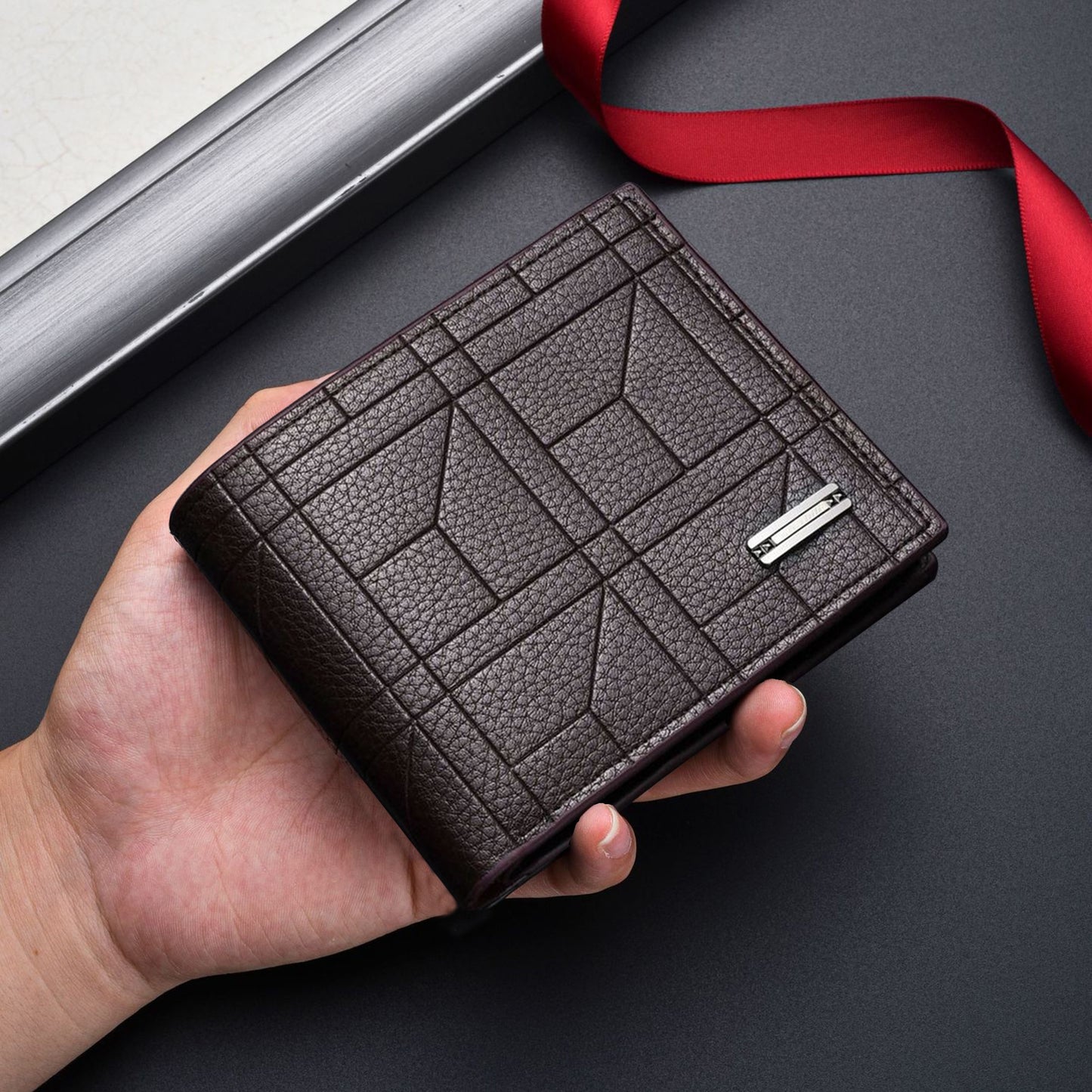 A Sleek Premium Faux Leather Wallet for Men Featuring Several Card Compartments - an Ideal Present for Him.