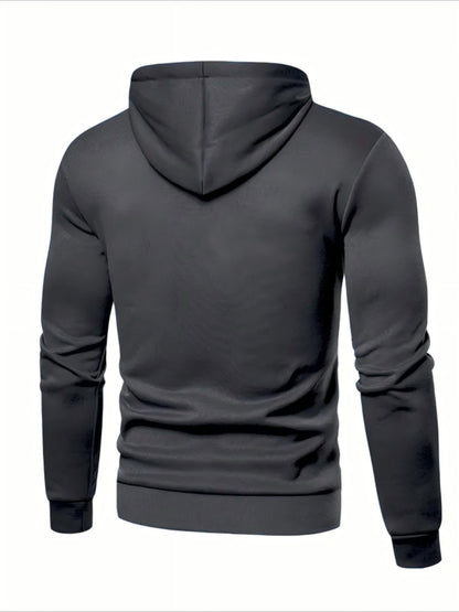 Men's Hooded Zip-Up Jacket Soft Polyester Fall Winter Sporty