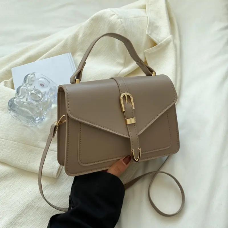 Stylish Minimalist Crossbody Bag Featuring a Top Handle And Flap for Women - a Plain Square Purse with a Straightforward Design