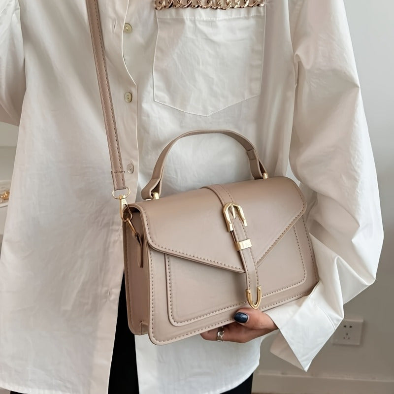 Stylish Minimalist Crossbody Bag Featuring a Top Handle And Flap for Women - a Plain Square Purse with a Straightforward Design