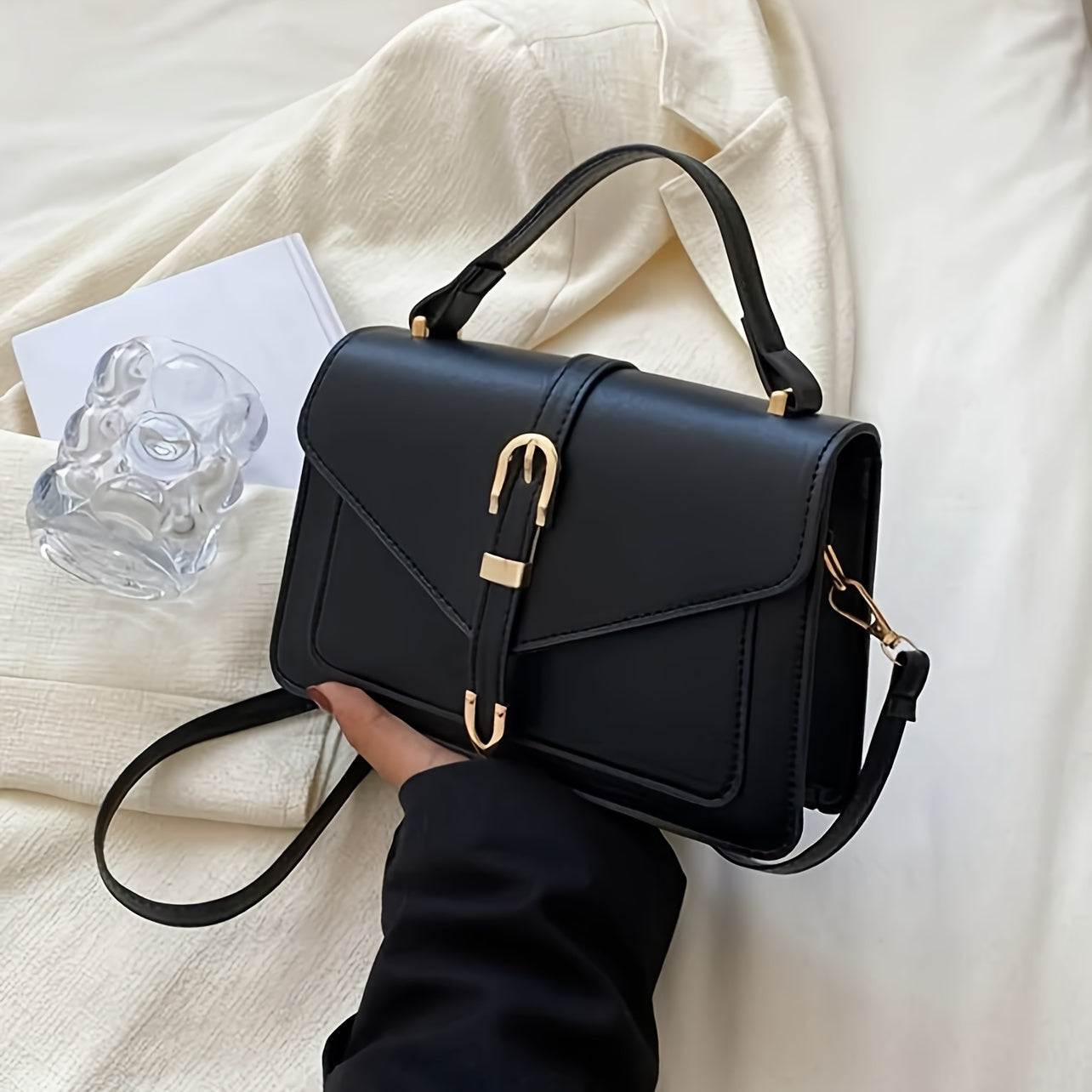 Stylish Minimalist Crossbody Bag Featuring a Top Handle And Flap for Women - a Plain Square Purse with a Straightforward Design