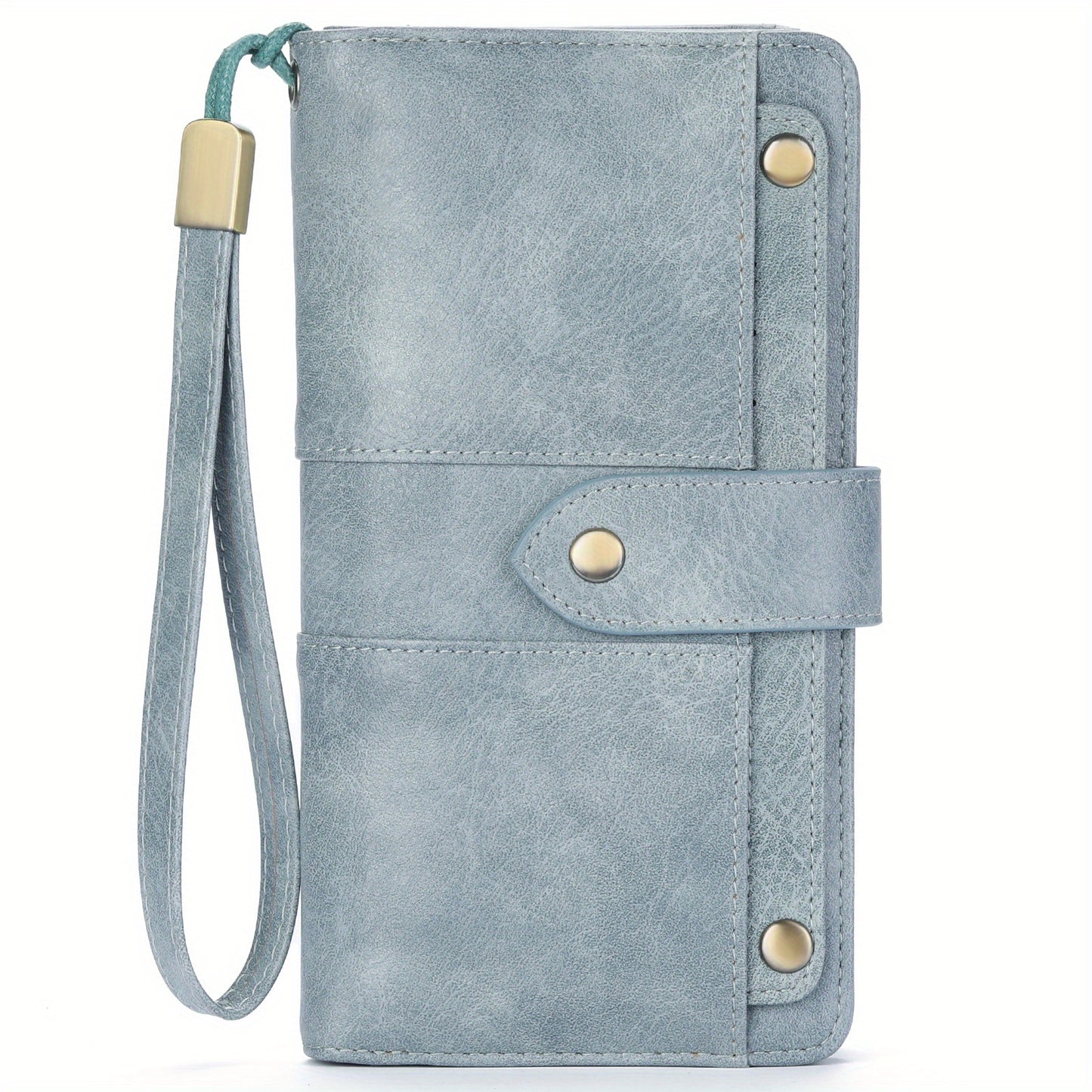 Women's Large Capacity Wallet Handbag with Wrist Strap - Elegant White & Golden-Tone Long Wallet, Golden-Tone Hardware, Multi-Compartment Organizer with Cash Pocket & Card Holder for Everyday Use, School, Work, Travel - Styli