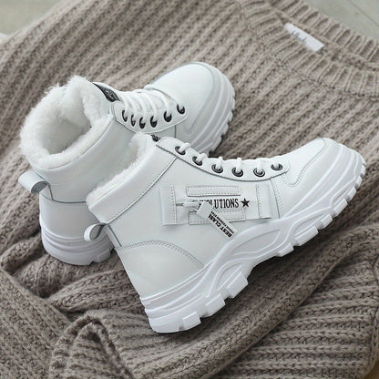 Women's Ankle Boots, Warm High-Top Fleece-Lined Short Boots for Commuting and Outdoor Use in White Style