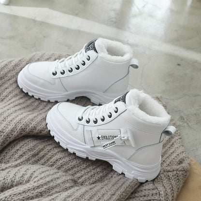 Women's Ankle Boots, Warm High-Top Fleece-Lined Short Boots for Commuting and Outdoor Use in White Style