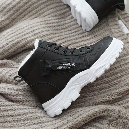 Women's Ankle Boots, Warm High-Top Fleece-Lined Short Boots for Commuting and Outdoor Use in White Style