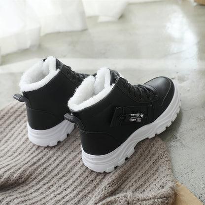 Women's Ankle Boots, Warm High-Top Fleece-Lined Short Boots for Commuting and Outdoor Use in White Style