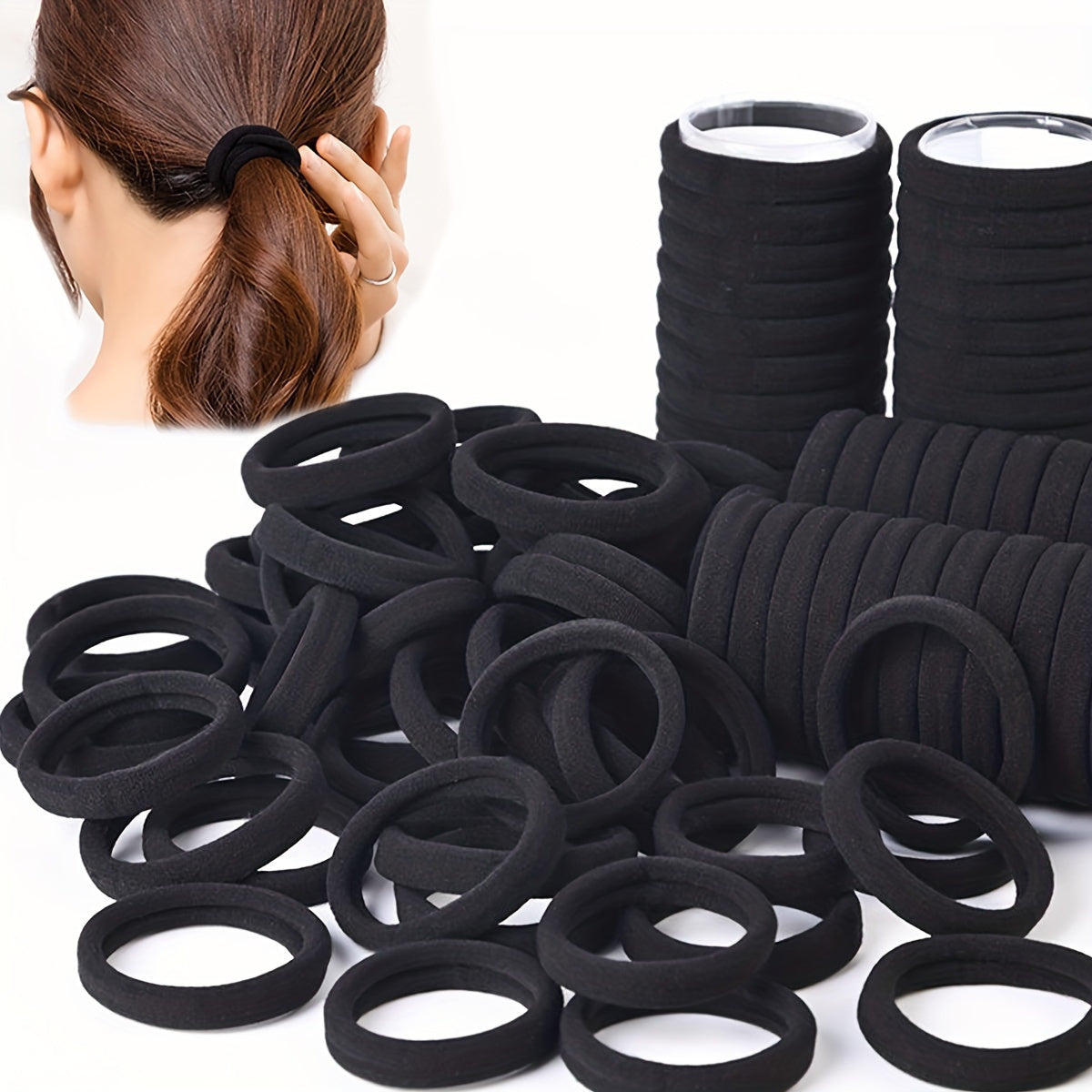 100-Pack Black Elastic Hair Ties for Women, Minimalist Style