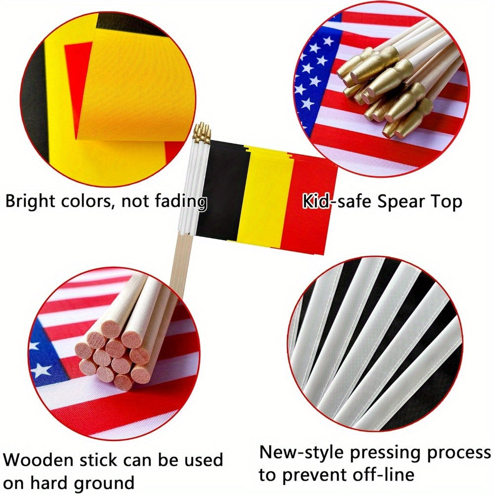 Set of 12 Small Belgian Polyester Flags on Wooden Poles, 12.7x20.3 cm