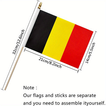 Set of 12 Small Belgian Polyester Flags on Wooden Poles, 12.7x20.3 cm