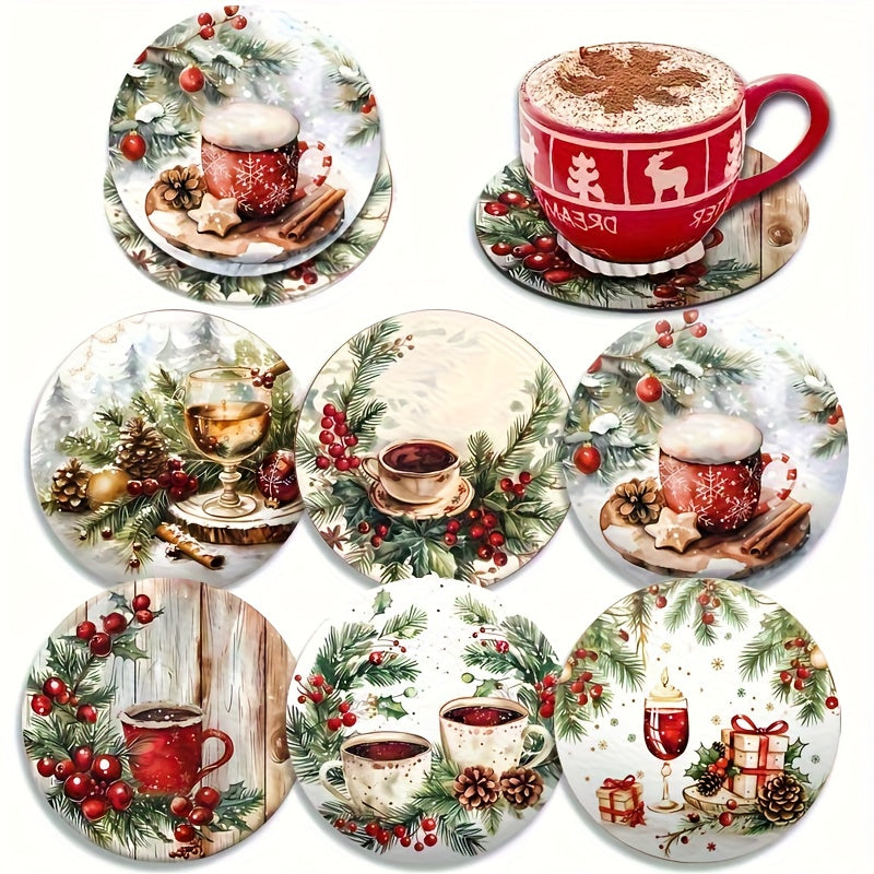 6pcs Holiday Wooden Coaster Set- Christmas and Holiday Themes, Suitable for Kitchen, Living Room, and Patio Tables- Perfect Holiday Gift, Christmas Decoration, Festive Tableware, Holiday Decor, Themed Coasters, Seasonal Desig