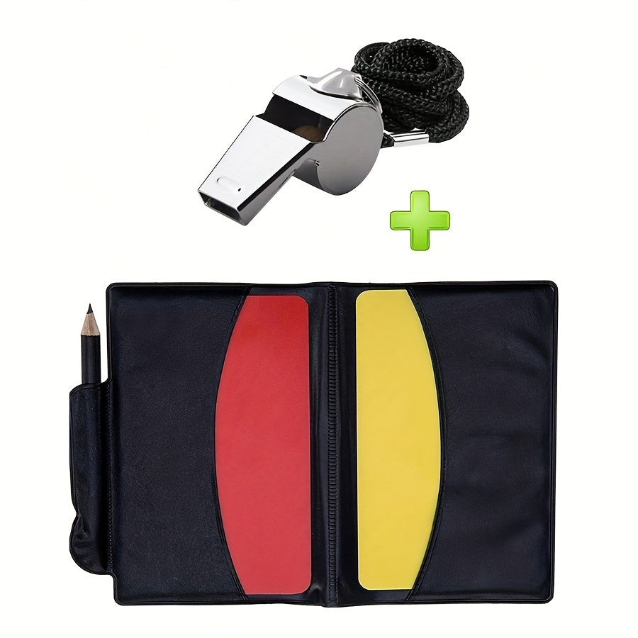 Football Referee Set with Stainless Steel Whistle & Red Yellow Cards