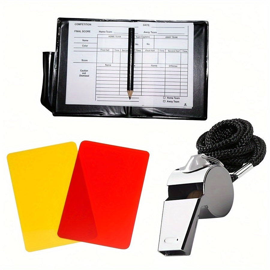 Football Referee Set with Stainless Steel Whistle & Red Yellow Cards