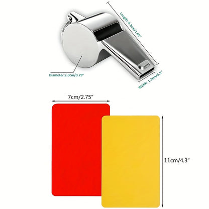 Football Referee Set with Stainless Steel Whistle & Red Yellow Cards