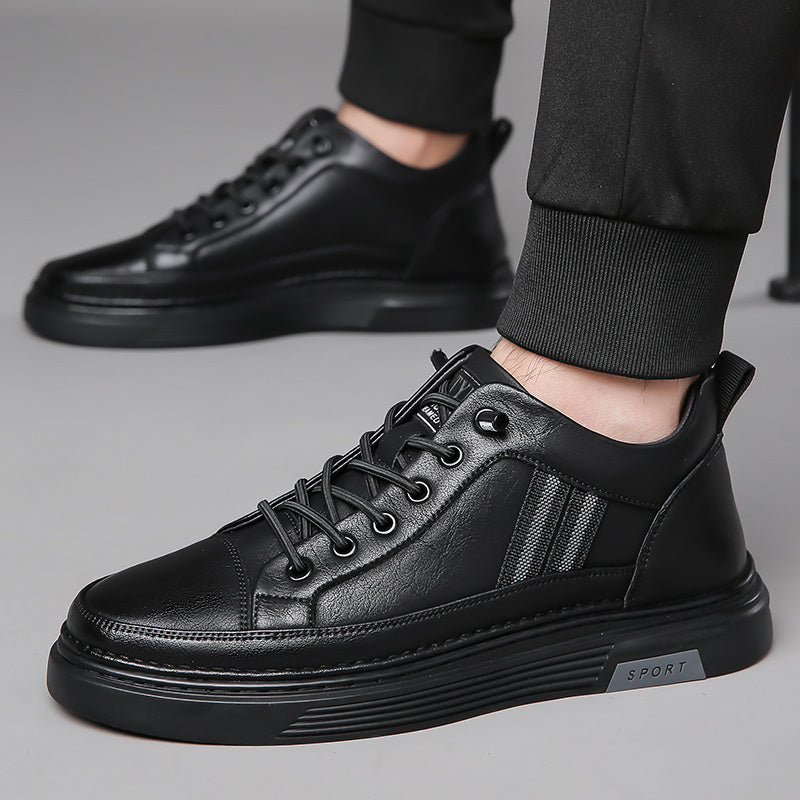 Men's Stylish High-Top Sneakers with Durable Rubber Sole & Elastic No-Tie Slip-On Design - Microfiber Faux Leather, Solid Color - ayq