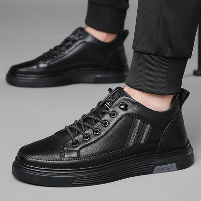 Men's Stylish High-Top Sneakers with Durable Rubber Sole & Elastic No-Tie Slip-On Design - Microfiber Faux Leather, Solid Color - ayq
