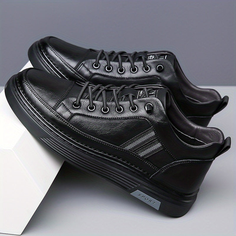 Men's Stylish High-Top Sneakers with Durable Rubber Sole & Elastic No-Tie Slip-On Design - Microfiber Faux Leather, Solid Color - ayq