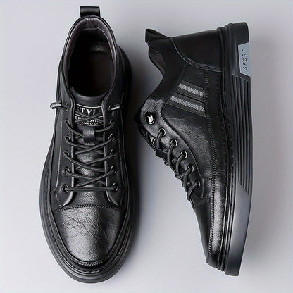 Men's Stylish High-Top Sneakers with Durable Rubber Sole & Elastic No-Tie Slip-On Design - Microfiber Faux Leather, Solid Color - ayq