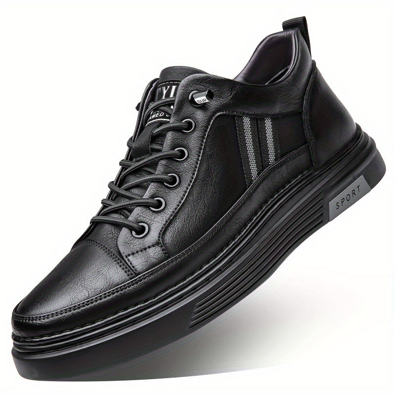 Men's Stylish High-Top Sneakers with Durable Rubber Sole & Elastic No-Tie Slip-On Design - Microfiber Faux Leather, Solid Color - ayq