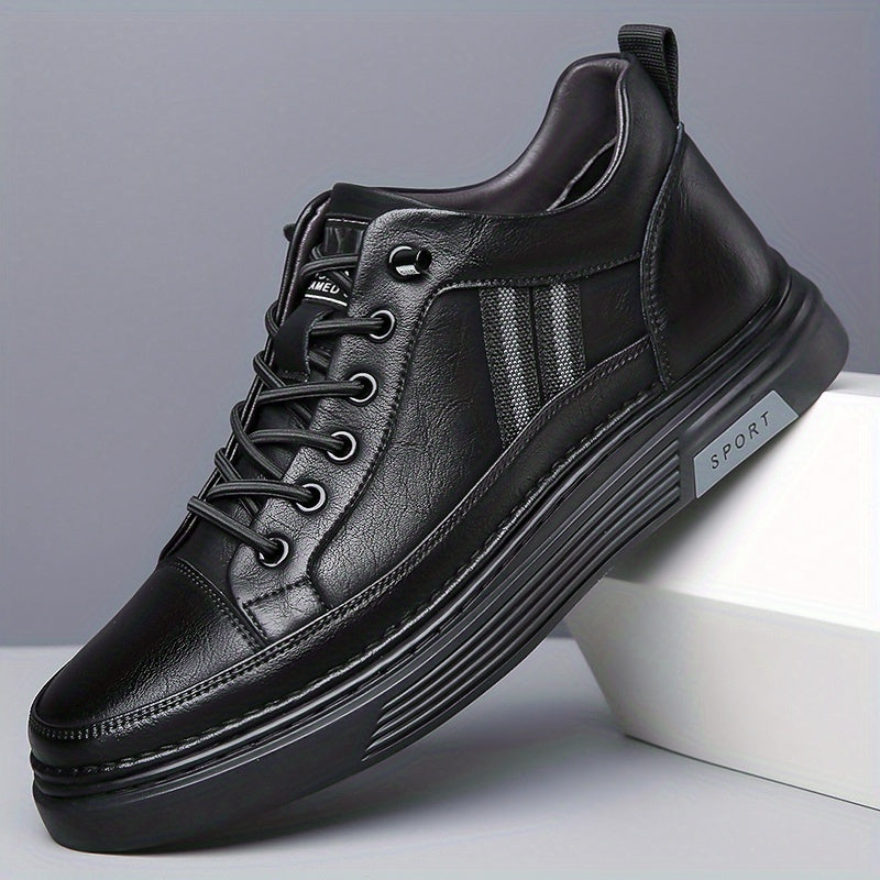 Men's Stylish High-Top Sneakers with Durable Rubber Sole & Elastic No-Tie Slip-On Design - Microfiber Faux Leather, Solid Color - ayq