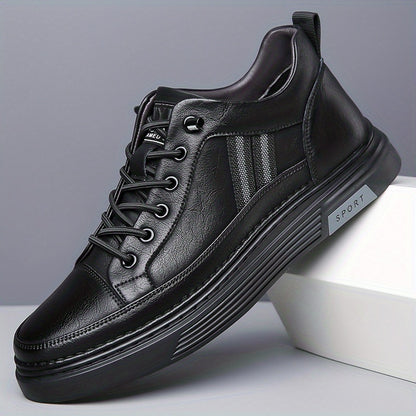 Men's Stylish High-Top Sneakers with Durable Rubber Sole & Elastic No-Tie Slip-On Design - Microfiber Faux Leather, Solid Color - ayq