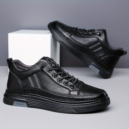 Men's Stylish High-Top Sneakers with Durable Rubber Sole & Elastic No-Tie Slip-On Design - Microfiber Faux Leather, Solid Color - ayq