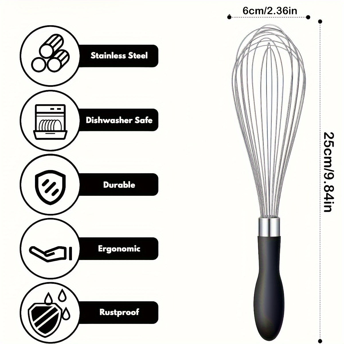Durable Stainless Steel Whisk with Comfort Grip Silicone Handle - Perfect for Blending, Beating & Stirring - Essential Kitchen Tool for Restaurants & Food Trucks
