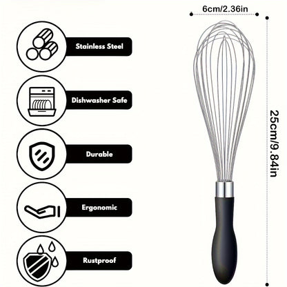 Durable Stainless Steel Whisk with Comfort Grip Silicone Handle - Perfect for Blending, Beating & Stirring - Essential Kitchen Tool for Restaurants & Food Trucks
