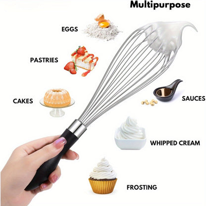 Durable Stainless Steel Whisk with Comfort Grip Silicone Handle - Perfect for Blending, Beating & Stirring - Essential Kitchen Tool for Restaurants & Food Trucks