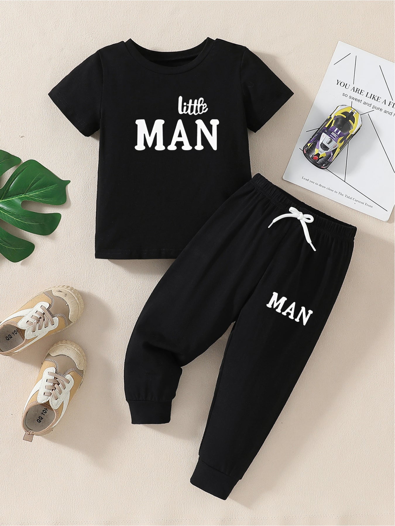 Boys' Casual Cotton Letter Print T-Shirt and Pants Set